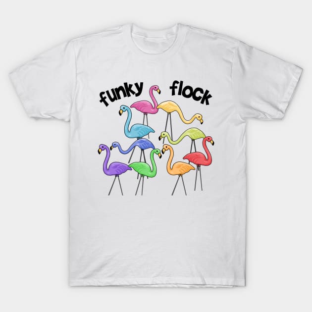 Funky Flock of Flamingos T-Shirt by Slightly Unhinged